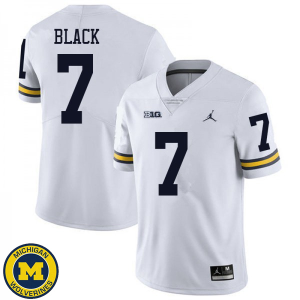 Men University of Michigan #7 Tarik Black White Jordan Brand College Game Jersey